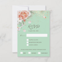 Tarjeta de respuesta Mint Green & Floral Menu Choi