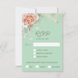 Tarjeta de respuesta Mint Green & Floral Menu Choi