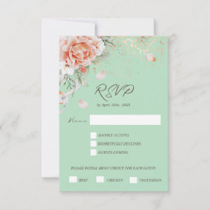Tarjeta de respuesta Mint Green & Floral Menu Choi