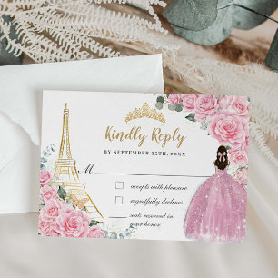 Tarjeta de respuesta Mis 15 Eiffel París Flores Ro