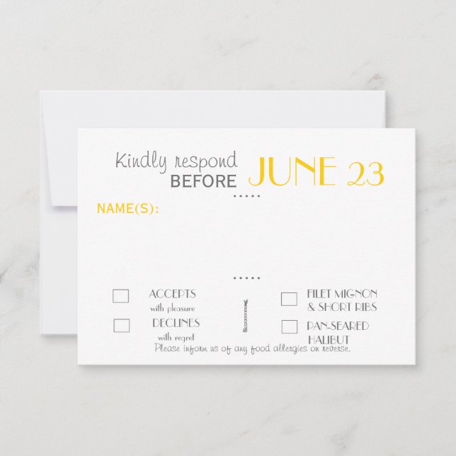 Tarjeta de respuesta moderna de Invitación de Suit (Anverso)
