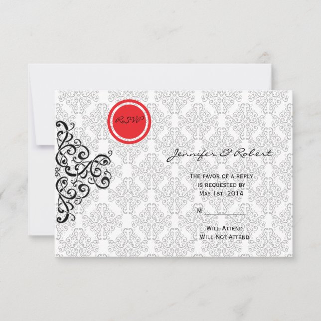 Tarjeta de respuesta moderna de matrimonio negro y (Anverso)