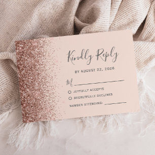 Tarjeta de respuesta moderna de oro rosa con brill