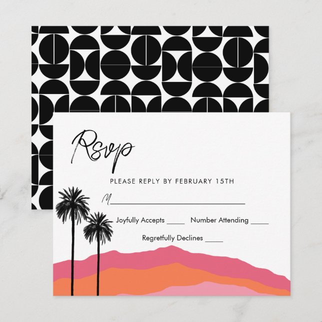 Tarjeta de respuesta moderna de Palm Springs (rosa (Anverso / Reverso)