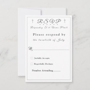 Tarjeta de respuesta monogramada blanca Faux-Satin