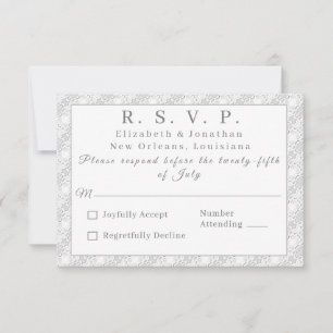 Tarjeta de respuesta monogramada católica de encaj