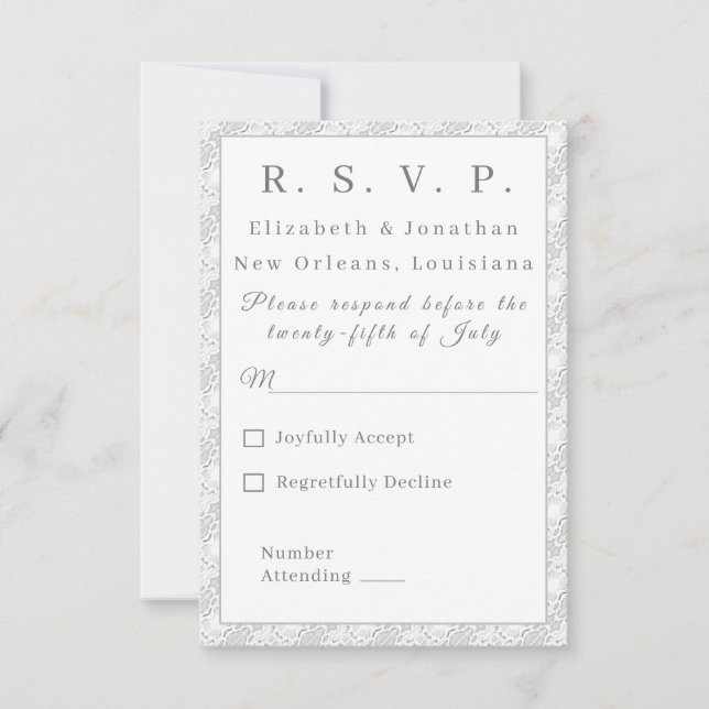 Tarjeta de respuesta monogramada católica de encaj (Anverso)