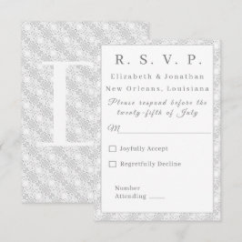 Tarjeta de respuesta monogramada católica de encaj