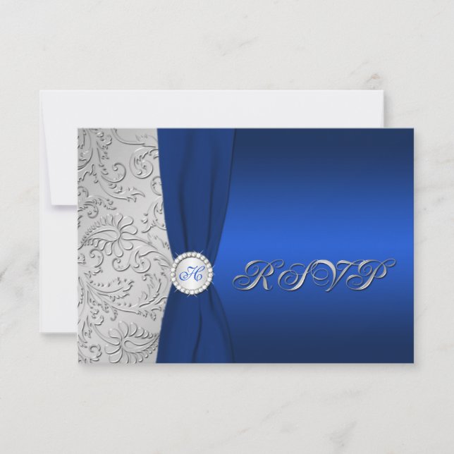 Tarjeta de respuesta monogramada de damasco de pla (Anverso)
