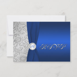 Tarjeta de respuesta monogramada de damasco de pla