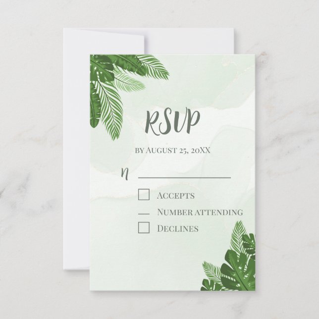 Tarjeta de respuesta Monstera Tropical Verde Claro (Anverso)