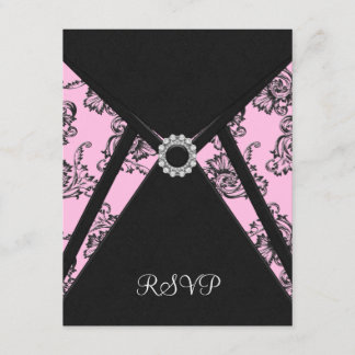 Tarjeta de respuesta negra damasco rosa elegante n