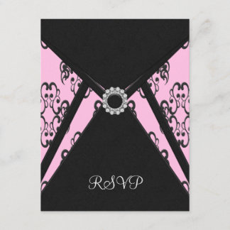 Tarjeta de respuesta negra damasco rosa elegante n