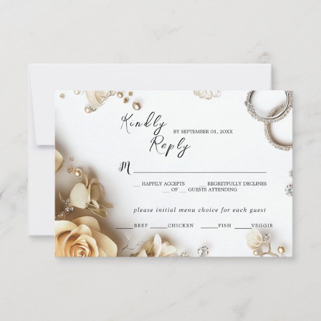 Tarjeta de respuesta nupcial de Rosas dorados mode (Anverso)