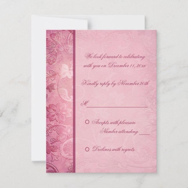 Tarjeta De Respuesta Paisley Floral Rosa (Anverso)