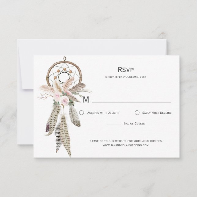 Tarjeta de Respuesta Pampas Hierba Boho Plumas Atr (Anverso)