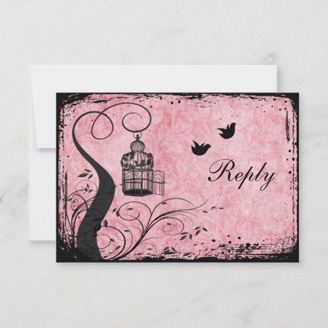 Tarjeta de respuesta para aves amorfa rosa y negra (Anverso)