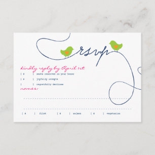 Tarjeta de respuesta para aves de amor retro brill