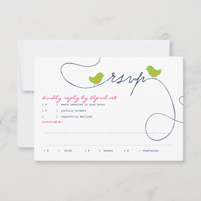 Tarjeta de respuesta para aves de amor retro brill (Anverso)