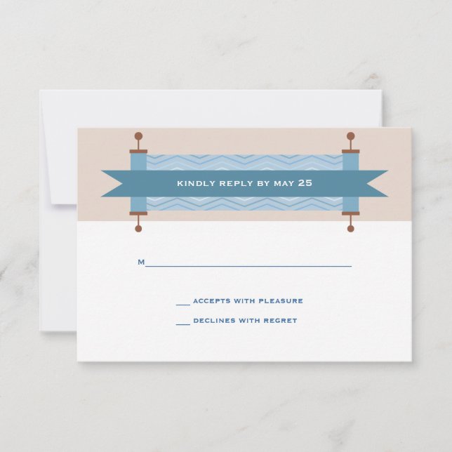 Tarjeta de respuesta para Bar Mitzvah Chevron Blue (Anverso)