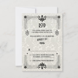 Tarjeta de respuesta para boda Art Déco de los fel