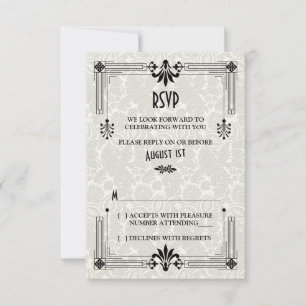 Tarjeta de respuesta para boda Art Déco de los fel