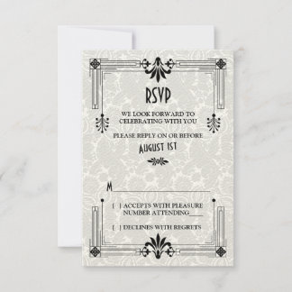 Tarjeta de respuesta para boda Art Déco de los fel