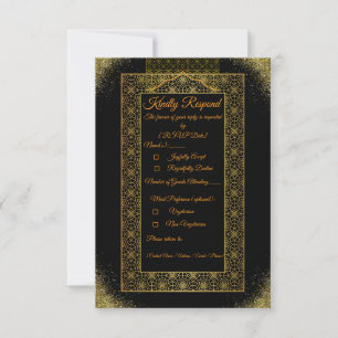 Tarjeta de respuesta para boda Black and Gold El