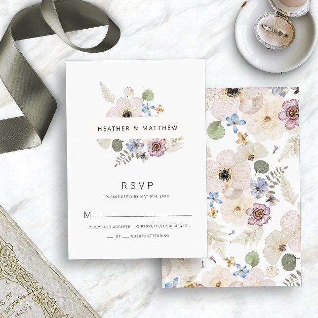 Tarjeta de respuesta para boda boho moderna (Modern Boho Floral Wedding RSVP Card by Painted Paperie
)