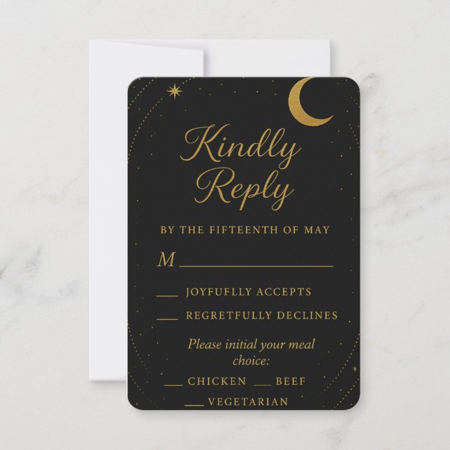 Tarjeta de respuesta para boda Celestial Negro y D (Anverso)