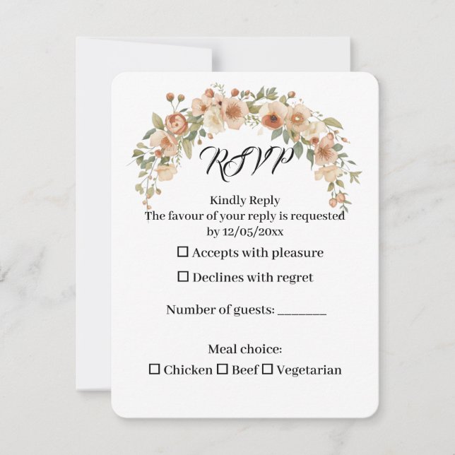 Tarjeta de Respuesta para Boda con Arco Floral Rom (Anverso)