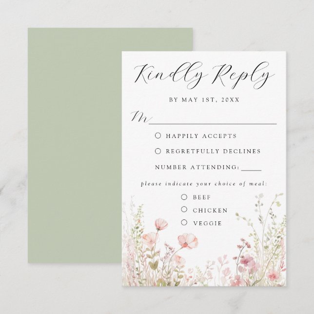 Tarjeta de respuesta para boda con diseño floral e (Anverso / Reverso)