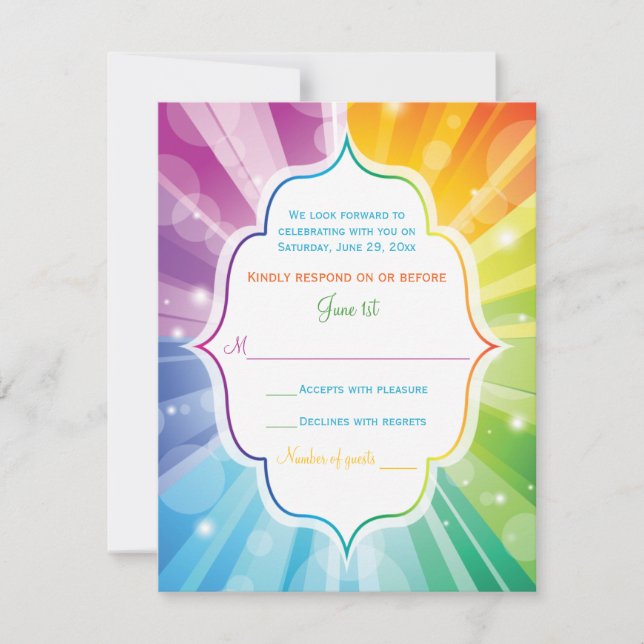 Tarjeta de respuesta para boda con ráfaga de sol a (Anverso)