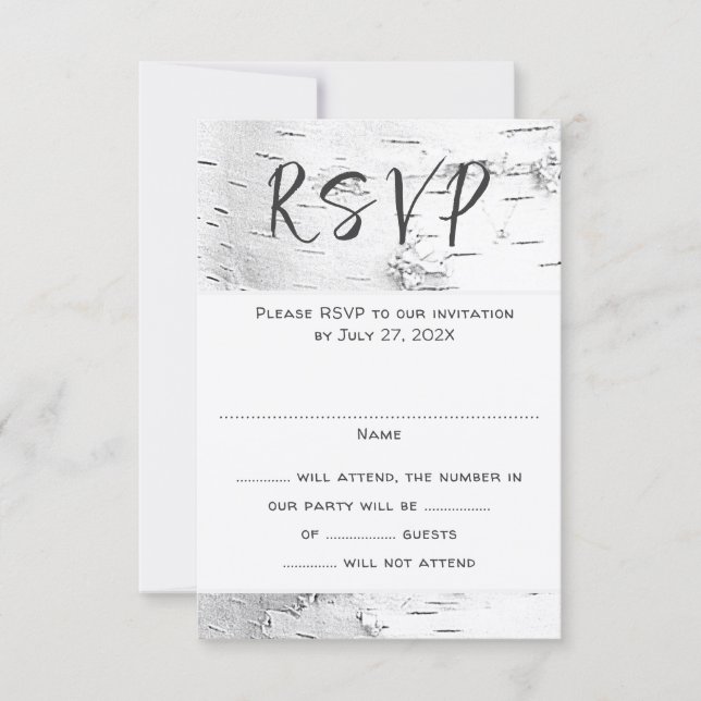 Tarjeta de respuesta para boda de abedul blanco co (Anverso)