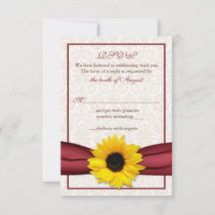 Tarjeta de respuesta para boda de damasco con cint