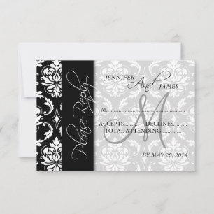 Tarjeta de respuesta para boda de Damasco negro y