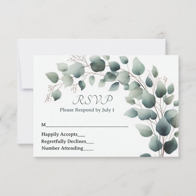 Tarjeta de Respuesta para Boda de Eucalipto Sencil (Anverso)
