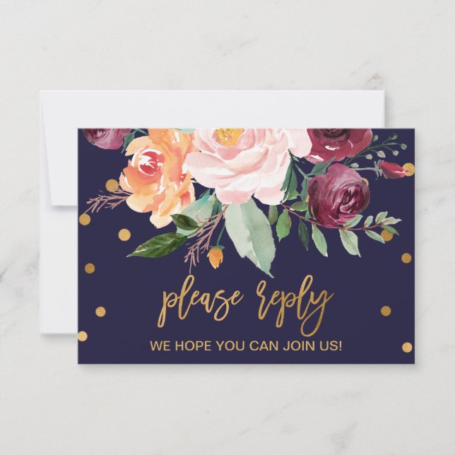 Tarjeta de Respuesta para Boda de Floral de Otoño  (Anverso)