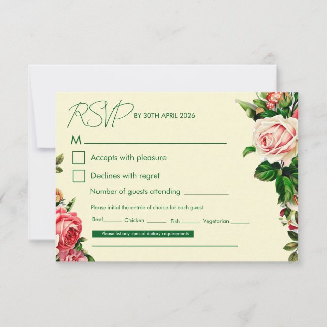 Tarjeta de Respuesta para Boda de Flores Atemporal (Anverso)