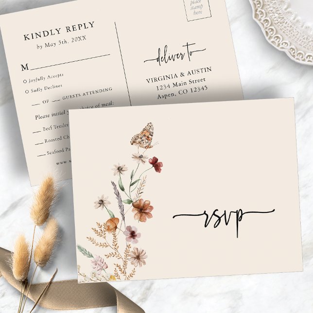 Tarjeta de respuesta para boda de flores silvestre (Wildflower Wedding RSVP Postcard
)