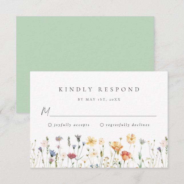 Tarjeta de respuesta para boda de flores silvestre (Anverso / Reverso)