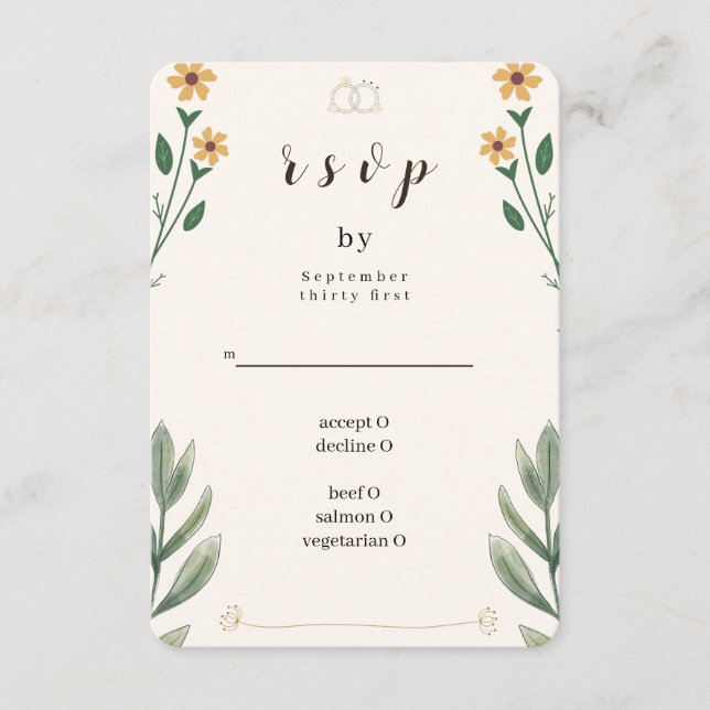 Tarjeta de respuesta para boda de flores silvestre (Anverso)