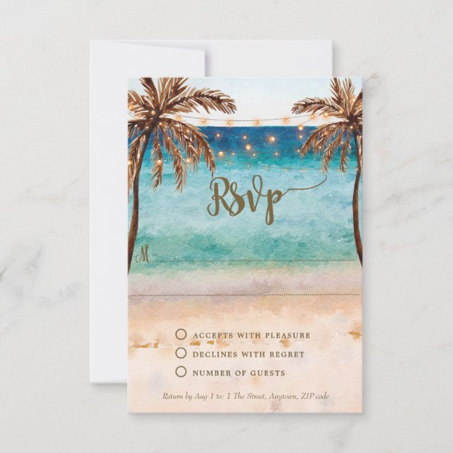 tarjeta de respuesta para boda de playa boho arena (Anverso)