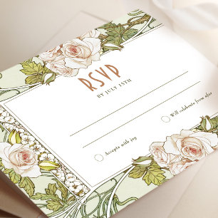 Tarjeta de respuesta para boda de rosa con arte vi