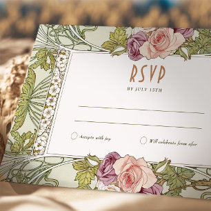 Tarjeta de respuesta para boda de rosa con arte vi
