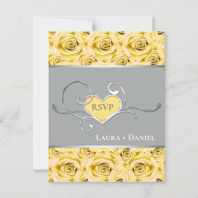 Tarjeta de respuesta para boda de rosas grises y a (Anverso)