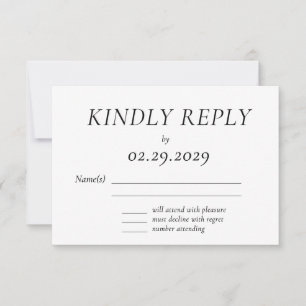 Tarjeta de respuesta para boda elegante blanca ate