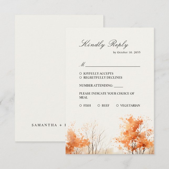Tarjeta de respuesta para boda en bosque otoñal, B (Anverso / Reverso)