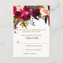 Tarjeta de respuesta para boda - Floral burdeos, P