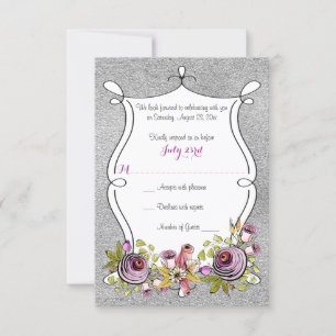 Tarjeta de respuesta para boda Floral de lámina